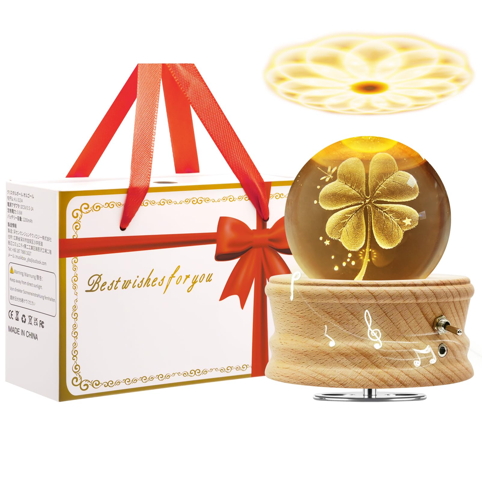 Caja De Musica con Luz, 3D Bola Cristal De Caja Musica Madera Giratorio 360°, Cajas Musicales para Niño/Adultos/Día De La Madre/Cumpleaños/Regalos