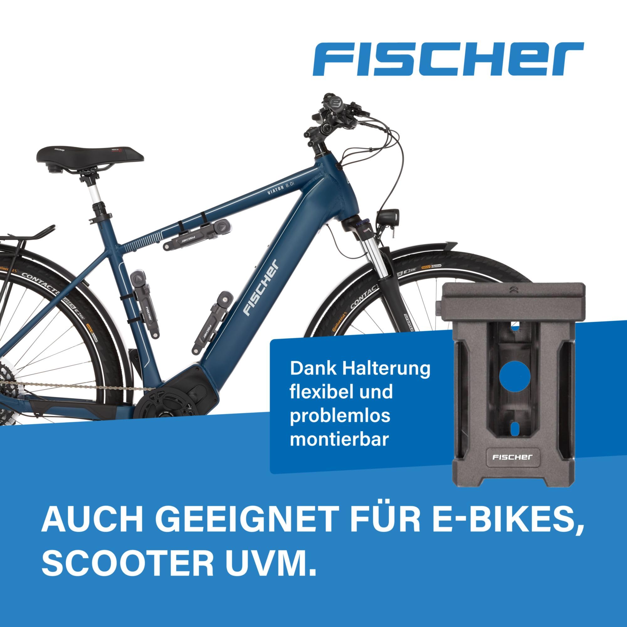 FISCHER Folding Lock Bicycle Protec FN85, 4-Way Number Roll with 10,000 Number Combinations, Plastic Coated Bars, Includes Holder and Non-Slip Strap, 85 cm Long, 2 Pieces x 110 (W) x 215 (H