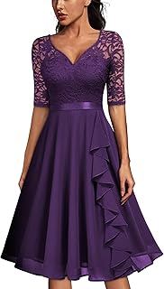 Women's V-Neck Floral Lace Elegant Style Half Sleeve Bridesmaid Party Dress