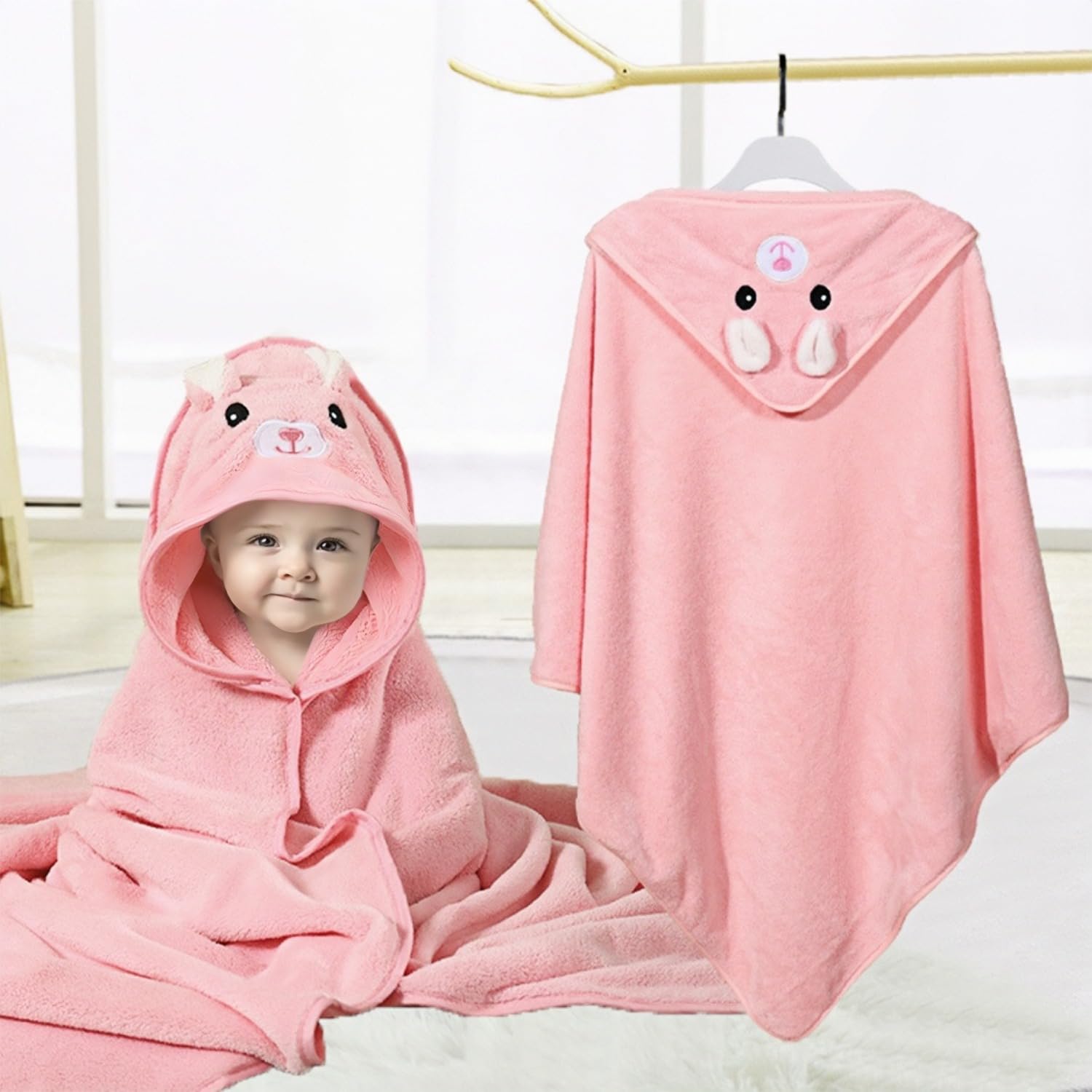 Juego de 2 toallas con capucha para bebé, 31 x 31 pulgadas, toallas de baño para bebé recién nacido, toallas de baño para bebé, esenciales orgánicos para niños y niños