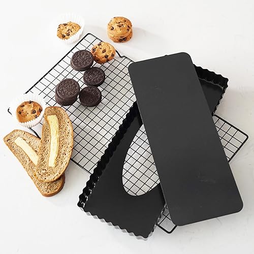 Miniatura 5 de Tosnail Paquete de 2 sartenes antiadherentes de 14 x 5.75 pulgadas con parte inferior extraíble rectangular para hornear pasteles