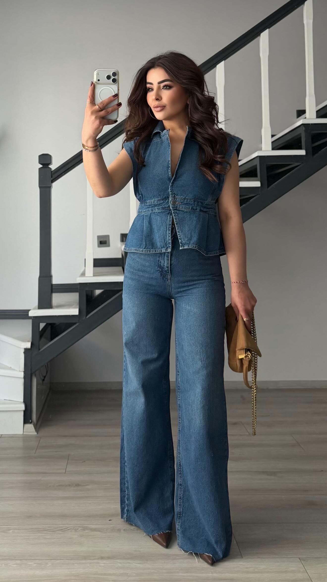 Mavi Yıkamalı Wide Leg Jean