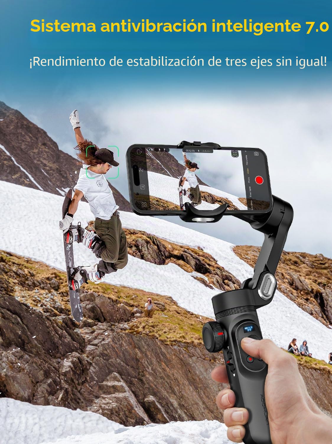 AOCHUAN Estabilizador de cardán para Smartphone, cardanes con Carga inalámbrica para iPhone 15 Pro MAX/Android Estabilizador de teléfono de Mano de 3 Ejes para grabación de Video y Seguimiento Facial