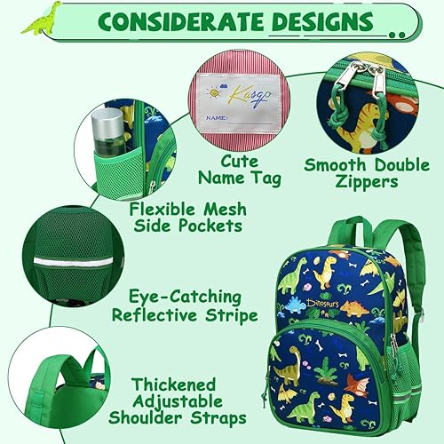 Miniatura 4 de Kasqo Mochila para niños pequeños, mochila escolar preescolar para niños y niñas de 3 a 6 años, Dinosaurio azul, Mochilas de mochila