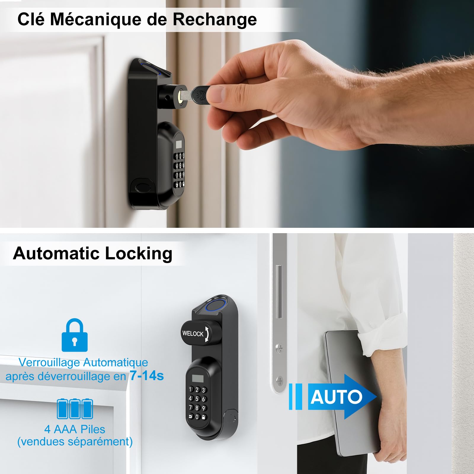 WELOCK U81 Smart Lock,Serrure Connectée,Serrure Empreinte Digitale avec Mot de Passe,RFID Carte,APP,serrure à code WiFi(Besoin wifibox),Cylindre Connecté 30/30 pour porte de 50-90mm,Facile à installer
