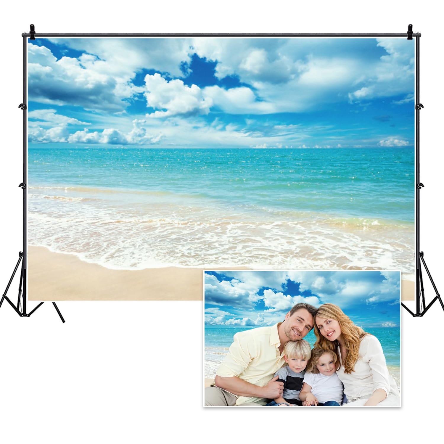 Vie Savaran Summer Beach Backdrop 7x5ft Tropical Hawaiian Ocean Seaside Blue Sky Sea Coastal Photography Background Luau Aloha Birthday Wedding Party