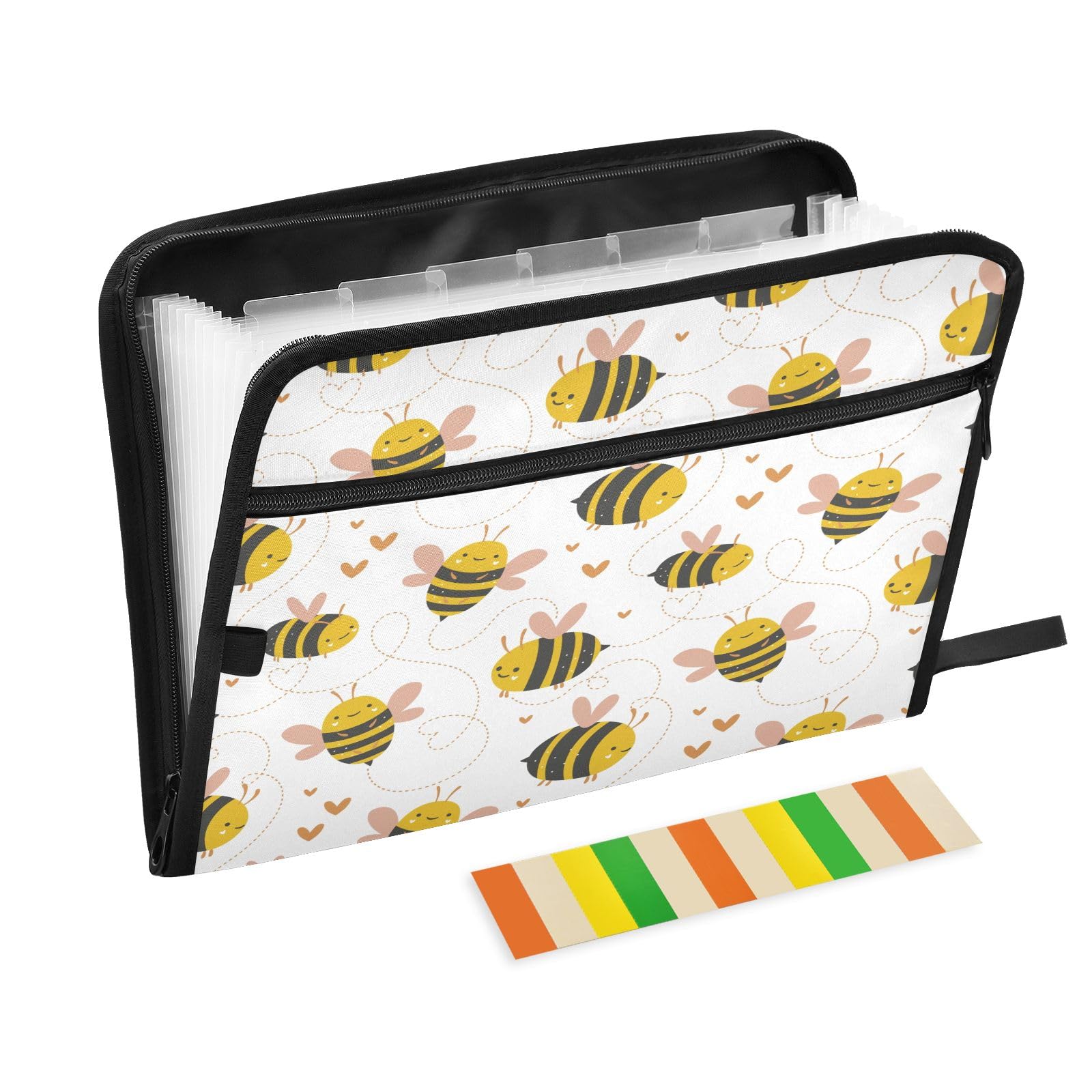 Lovely Little Bee File Organizer 13 Pocket Expanding File Folder with Front Pouch Portable Business Fire Storage Document Organizer Folder with Zipper