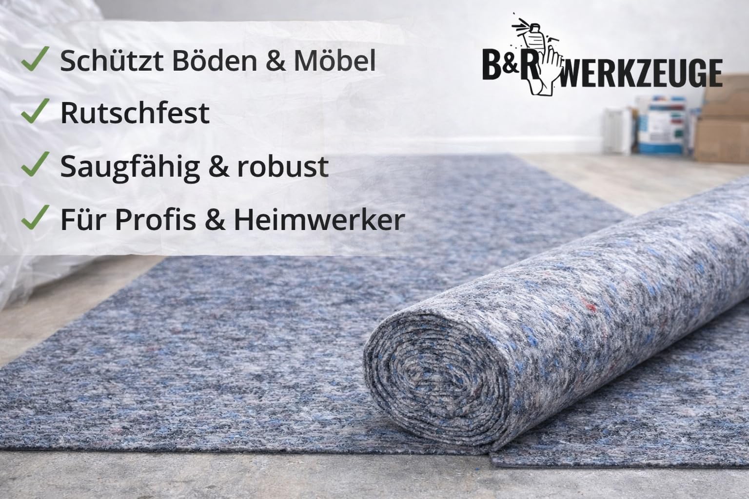 Arttribute Malervlies 180 g/m² mit PE Folie 1 m x 50 m (50 qm) Abdeckvlies rutschhemmend & saugstark Bodenschutzvlies Schutzvlies Renovierungsvlies für Malerarbeiten Profi & Heimwerker (1)