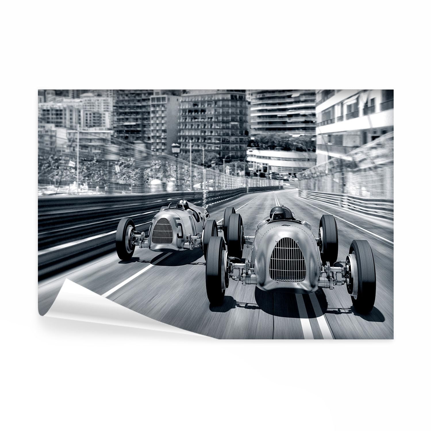 decomonkey Premium Fototapete Auto, 350x256 cm, XXL, Rennen grau, Vlies | Schlafzimmer, Wohnzimmer, Design, Tapete, Fototapeten, Tapeten, Vliestapete, Wandtapete, moderne, Wand