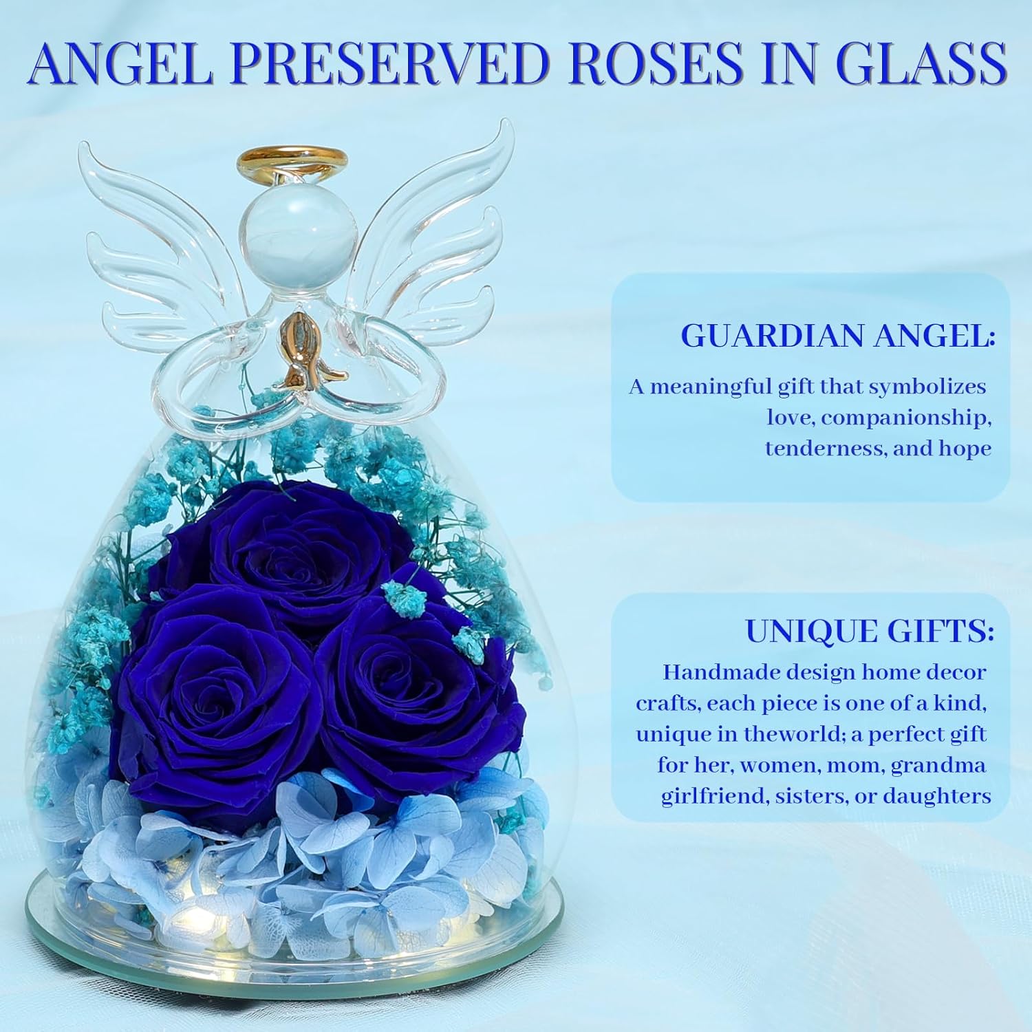 Beferr Valentines Day Rose Gifts for Her Women Mom Gifts for Birthday, Fresh Flowers for Delivery Forever Preserved Rose in Glass Angel Figurine, for Grandma Wife Daughter Girlfriend - Image 5
