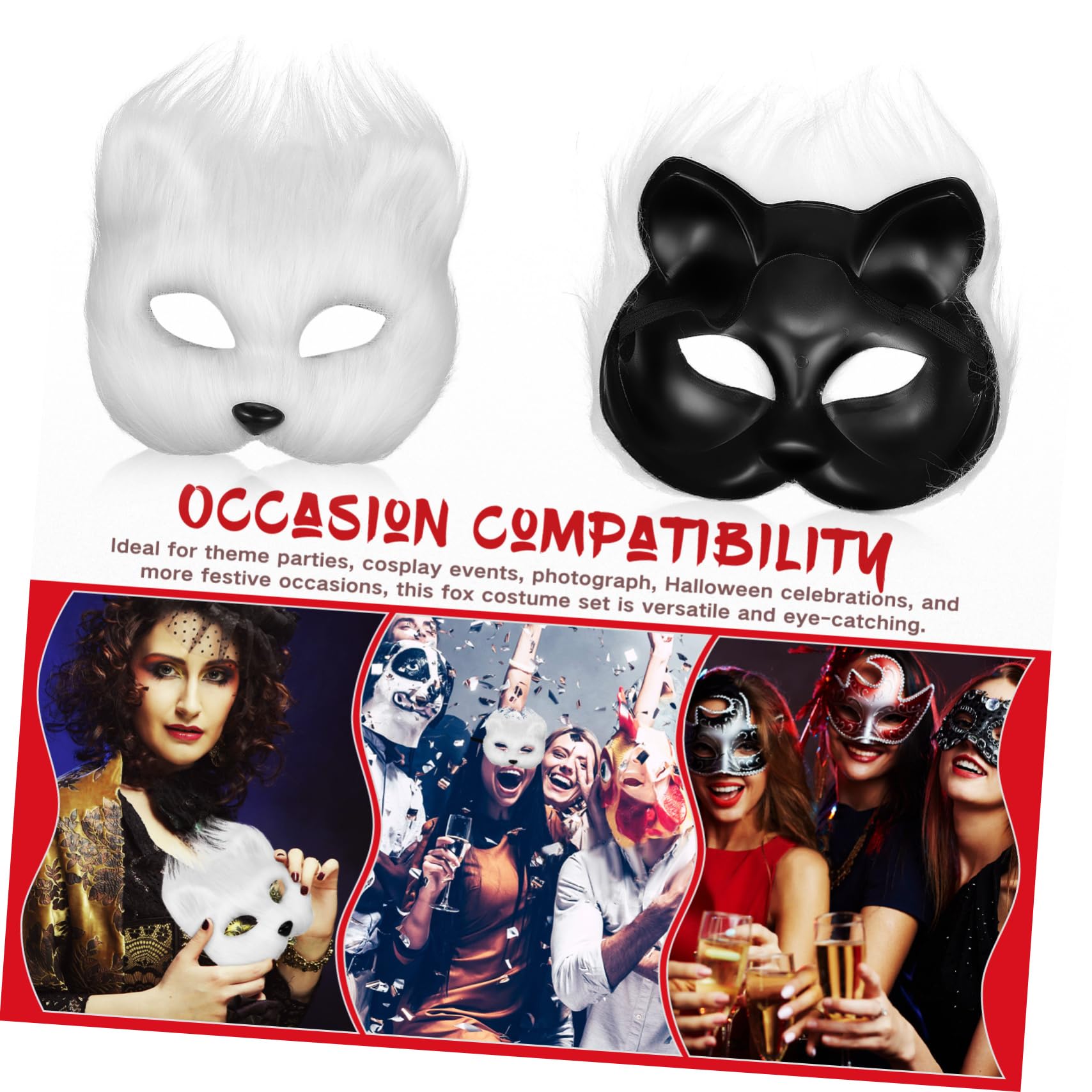 Healeved 2 Juegos Máscara de y de Disfraz para Halloween Set Completo de Accesorios de Fiesta Máscara Animal Fluffy para Cosplay