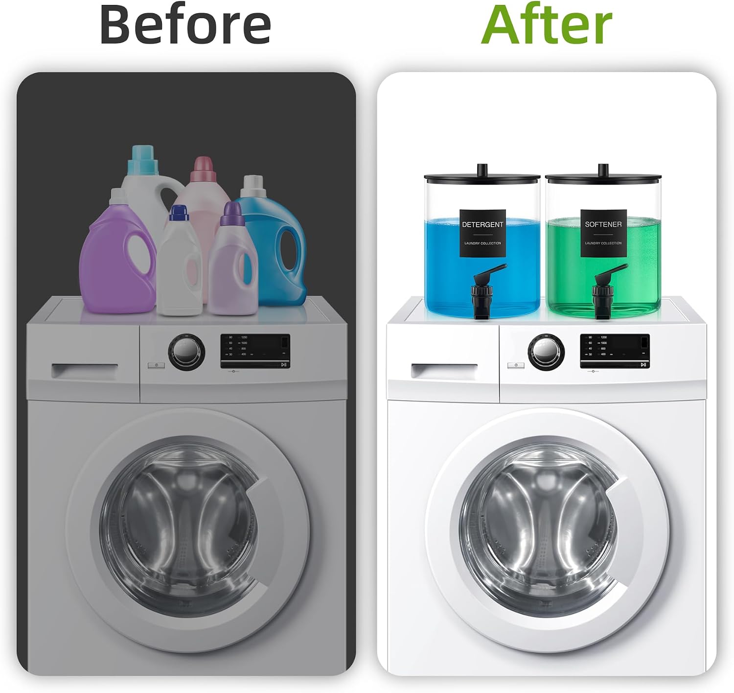 TIPGO 1 Gallon Glass Laundry Detergent Dispenser with Spigot, 128 oz Liquid Laundry Soap and Fabric Softener Container, Wide Mouth Detergent Holder with 6 Waterproof Labels (1 Pack)