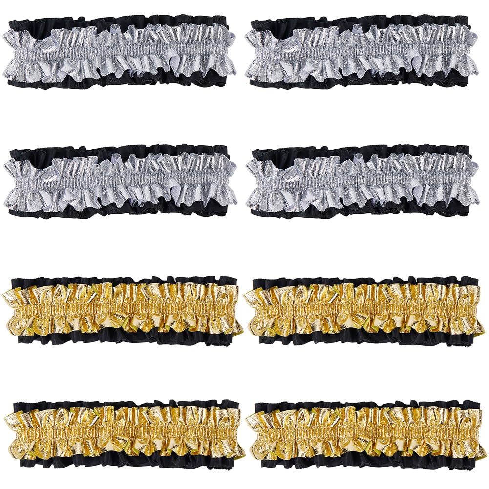GORGECRAFT 12PCS 2 Colors Roaring 1920's Armband Garter Gold Silver Sleeve Arm Garters Elastic Armbands Anti-Slip Shirt Sleeve Holders Dress Costumes for 20's Party Supplies