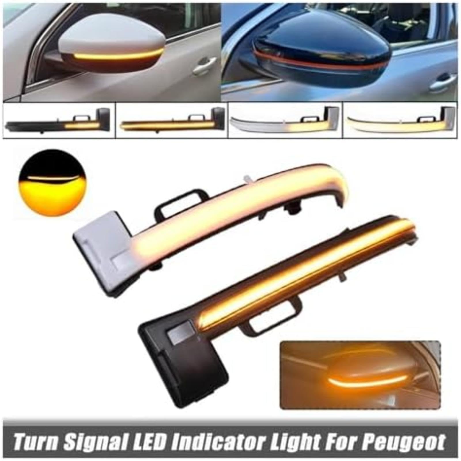 Lampka kontrolna w lusterku bocznym, dla Peugeot 308 T9 Ii 2013-2015-2019 Car Styling 2 szt. Led dynamiczny wzmacniacz kierunkowskazów lampa tylna Kierunkowskaz samochodu (Smoked)