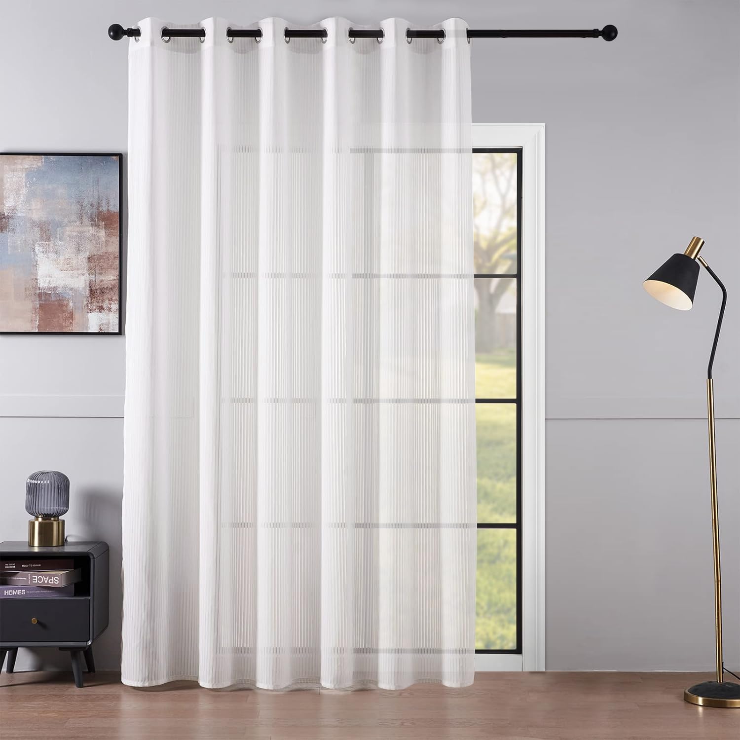 Topfinel Short Curtains for Windows White Curtains Vertical Blinds Translucent Curtain for Decoration Living Room and Bedrooms Curtains 1 Piece with Rings 300 x 240 cm