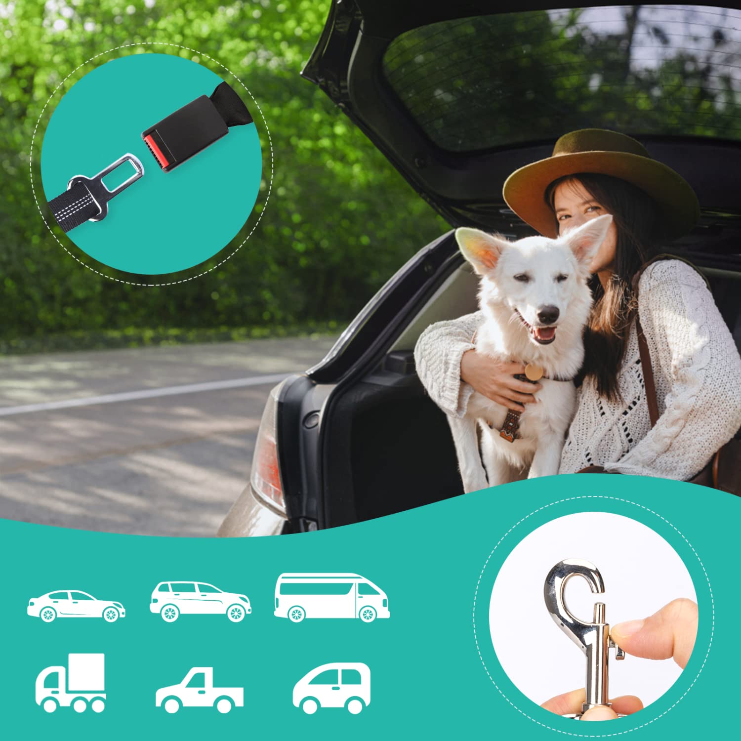 Nobleza Ceinture Voiture pour Chien, 2 Pcs Harnais avec Absorption des Chocs et Elastique Réglable, Ceinture de Sécurité en Nylon avec Bandes Réfléchissantes, 50-70cm