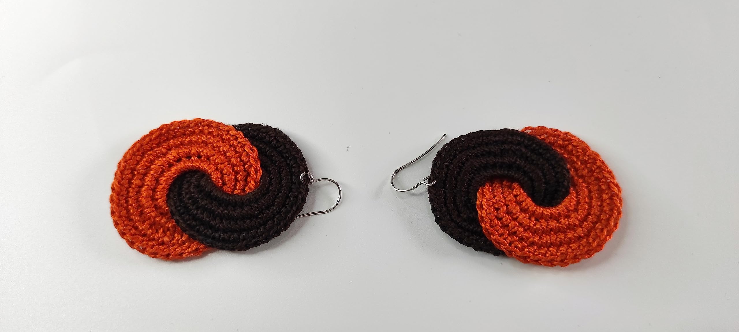 Pendientes Tejidos a Ganchillo Crochet Mujer Naranja y Marrón