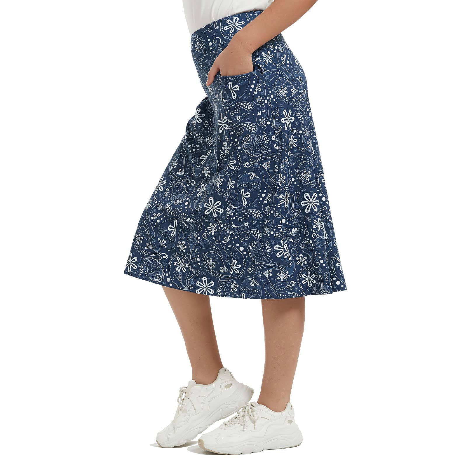 NOOYME 28" Skorts for Women with 3 Pockets Modest Knee Length Athletic Midi Skirts