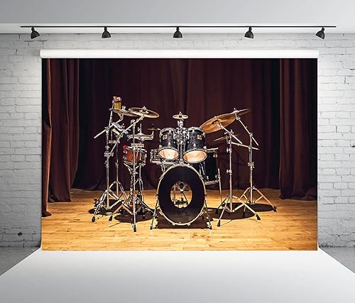 Miniatura 5 de BELECO Telón de fondo de escenario musical de tela de 7 x 5 pies, juego de batería musical moderno, música rock, banda de jazz, blues, concierto,