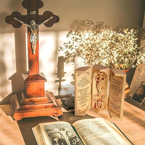 Vista 20 de Jesuspirit - Decoración cristiana, escultura católica de madera, regalos cristianos para hombres, estatua de Jesús, Virgen María, Decoración