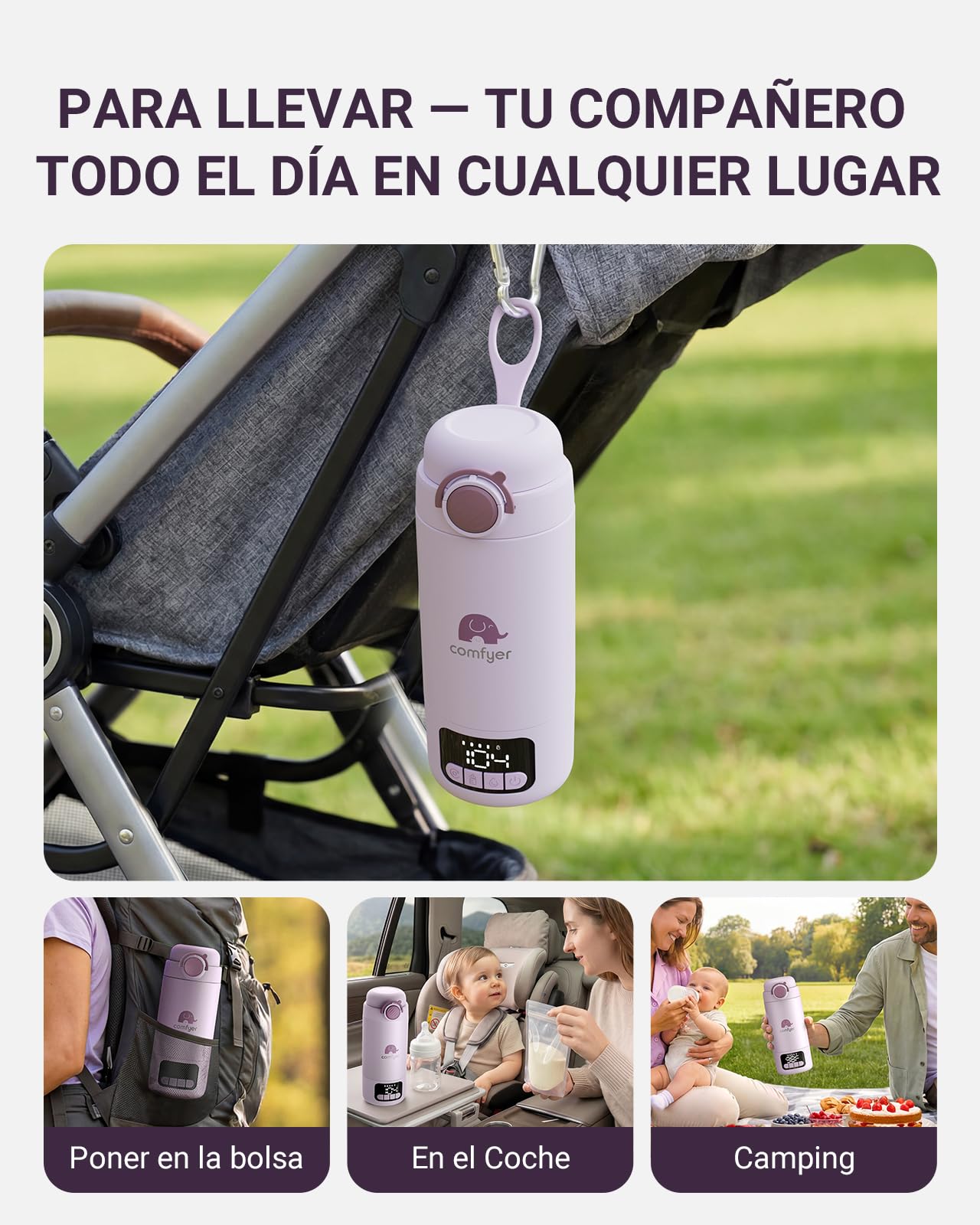 Comfyer BW02 Calientabiberones Calienta biberones Portátil con Batería 16000mAh y Esterilizador Integrado Calentador Rápido para Leche y Agua, 2 Modos de Calentamiento, 500ml Ideal para Casa y Viajes