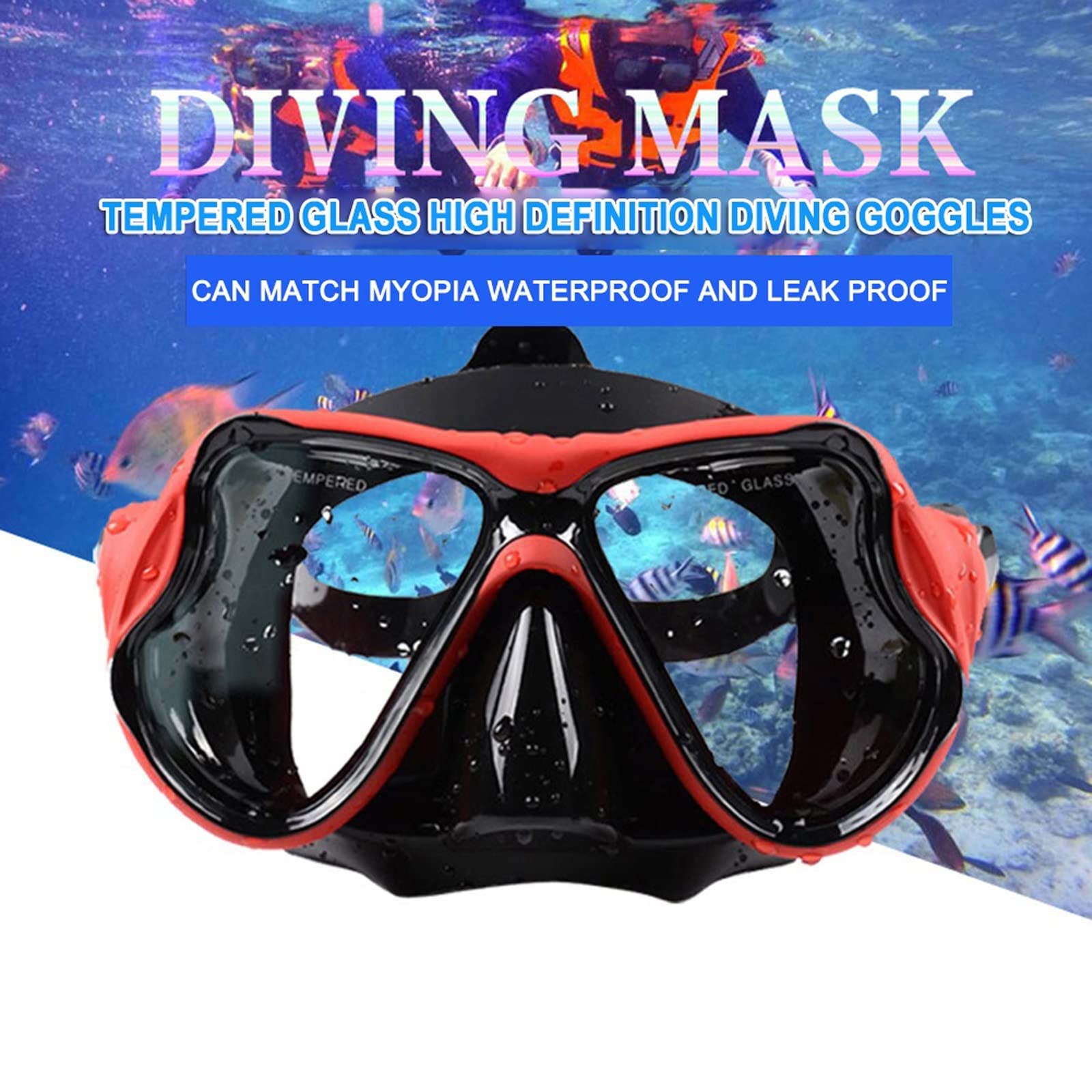 JINGYAN Occhialini da nuoto Swimming Goggles Diving Snorkeling Glass Mask Scuba Snorkel Watersports Equipment Toughened Tempered