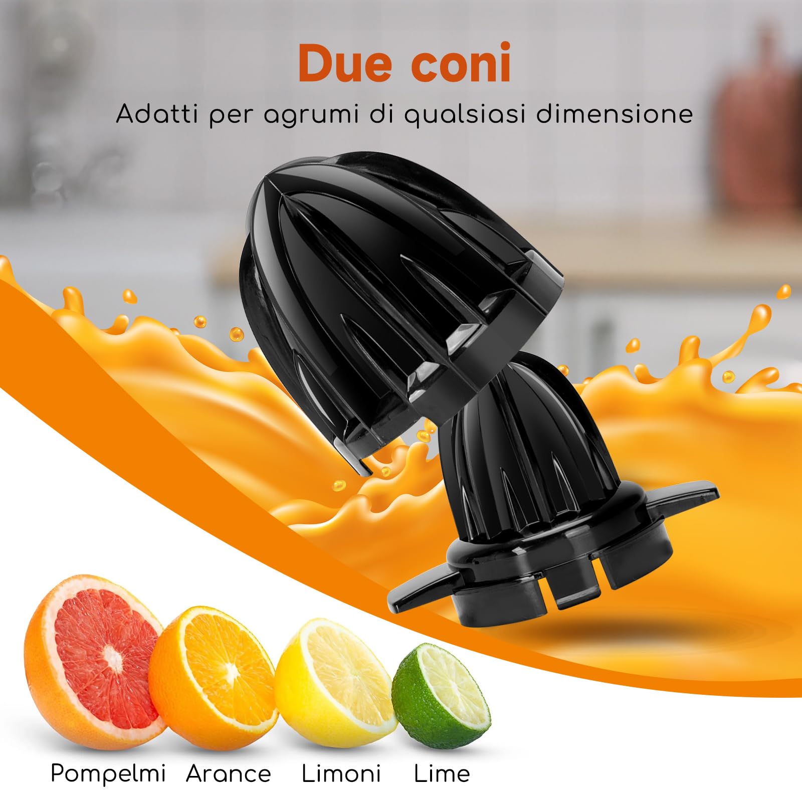 Aigostar Spremiagrumi Elettrico, 1,2L, Spremiagrumi con indicatore LED, 40W, 2 coni staccabili, Doppio Senso di Giro, Base in acciaio inox, Nero, Juicy