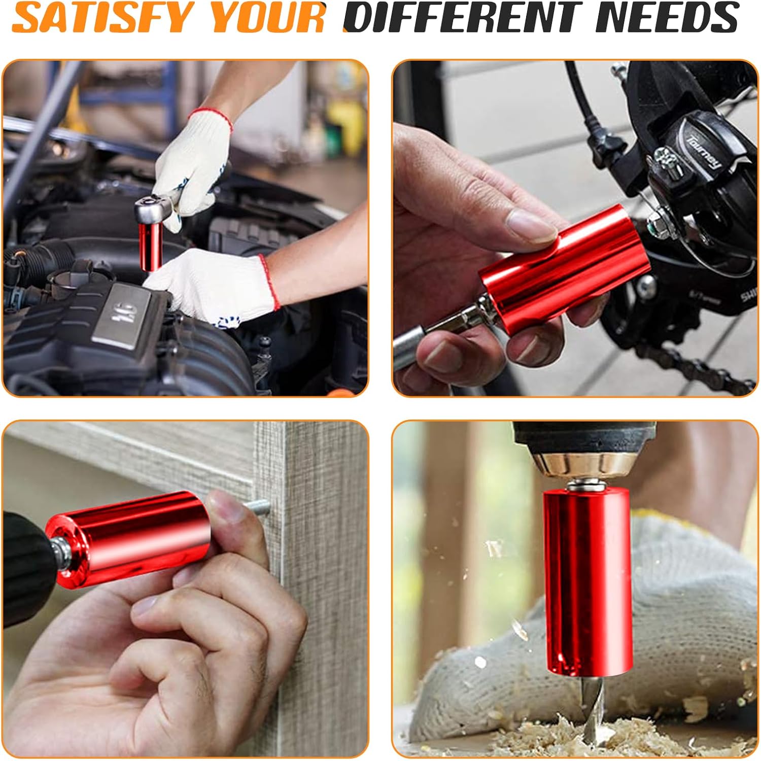 Universal Socket Tools Gifts for Men - Christmas Stocking Stuffers for Men Dad Him Husband Women Cool Stuff Ideas Gadgets Birthday Gifts for Dad Grip Socket Set with Power Drill Adapter (7-19mm) Red