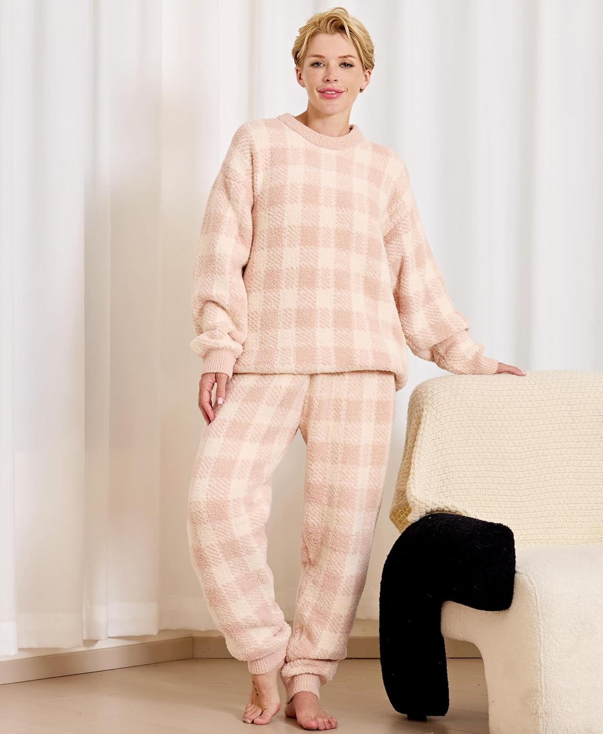 Women’s Fleece Fuzzy Pajamas Set Long Sleeve Loungewear For Women Winter 2 Piece Soft Pullover Pants PJS - Image 3