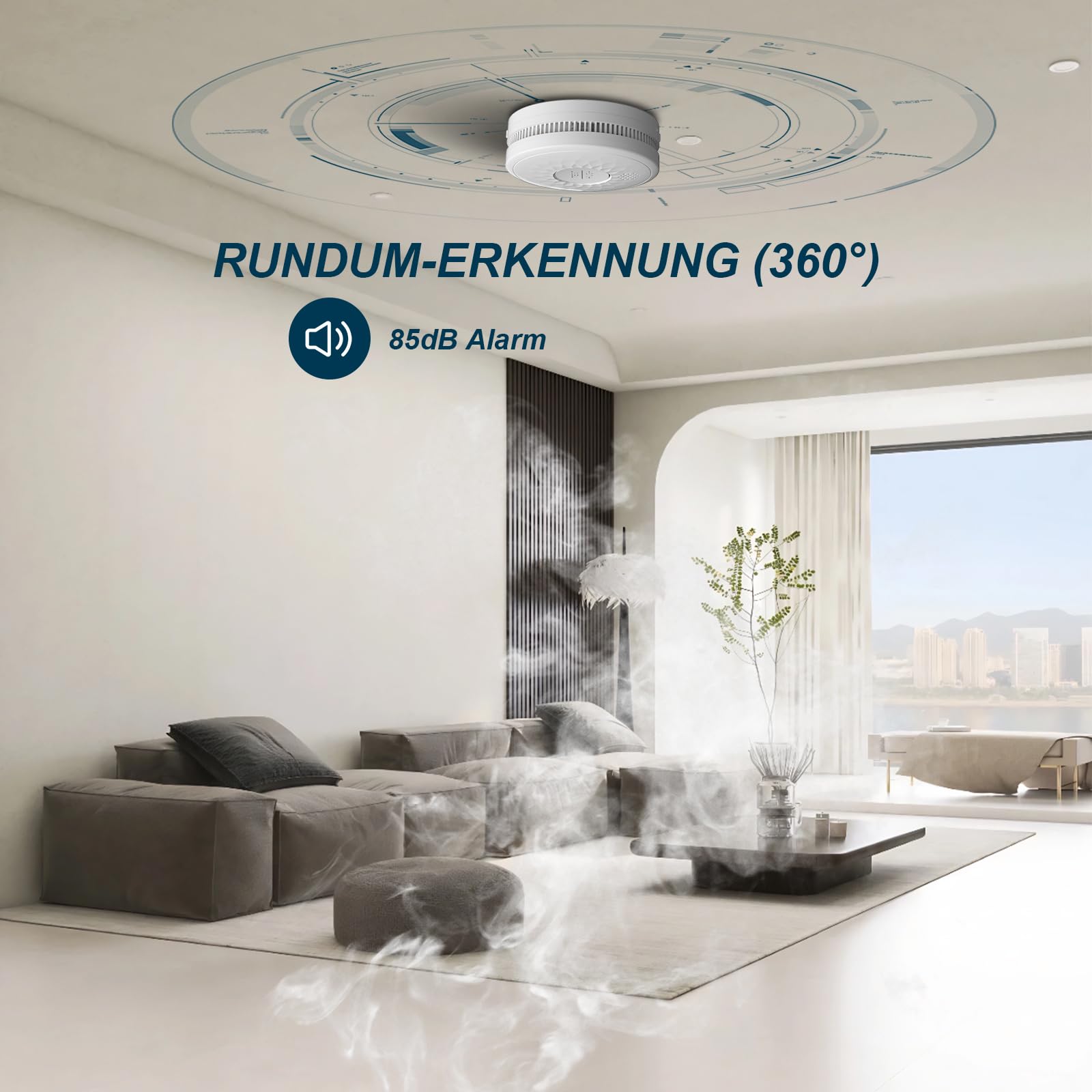 Rauchmelder 10 Jahre Lebensdauer, 5 Jahre Batterie（AA）, ohne Blinkende LED Feuermelder DIN EN 14604 TUV Zertifiziert 5er-Pack