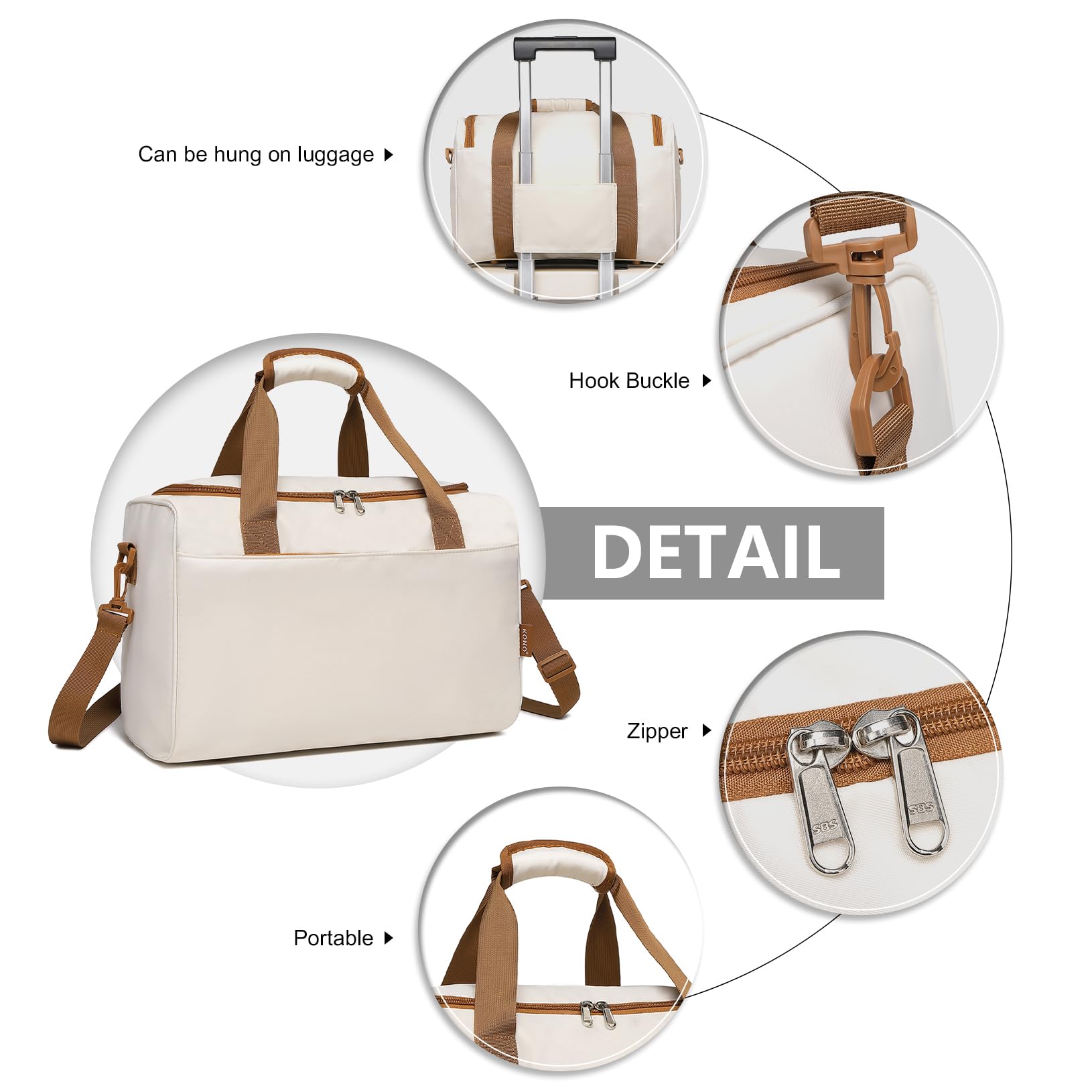 KONO Borsa Bagaglio a Mano 40x20x25 per Ryanair Borsone da Viaggio con Manica per Trolley Borsa Sportiva 20L, Beige