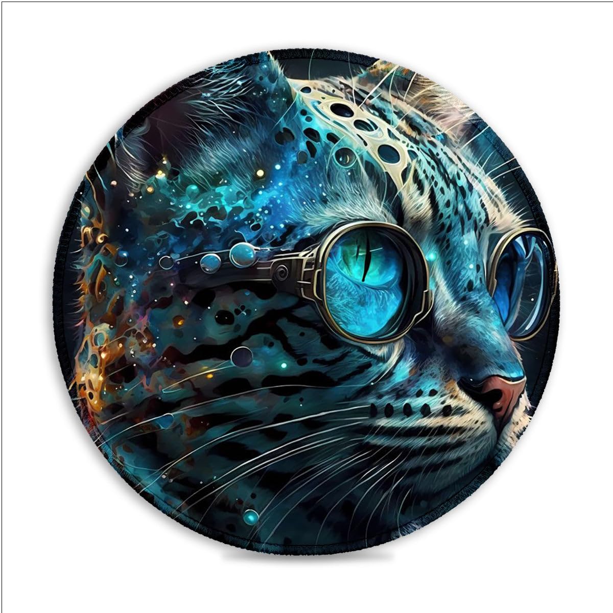 Alfombrilla de ratón redonda para juegos, diseño de gato de Bengala (20 x 20) cm, alfombrilla de ratón redonda de tela SU de alta densidad con costuras antideshilachado y base de goma para control de