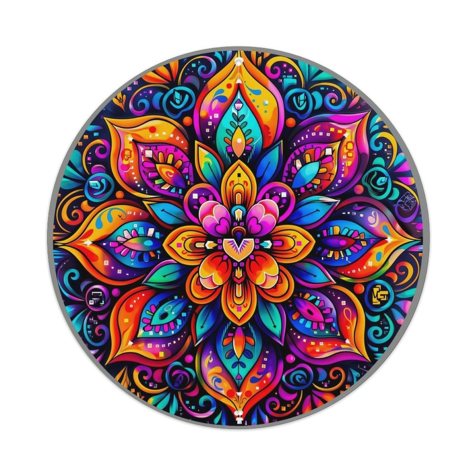 Vibrant Psychedelic Mandala Flower Pattern Retro Metal Tin Sign, Vintage Metal Poster for home, Gaming Room, Studio Workshop,Bar,Garage Wall Art Decor 8x8 inch