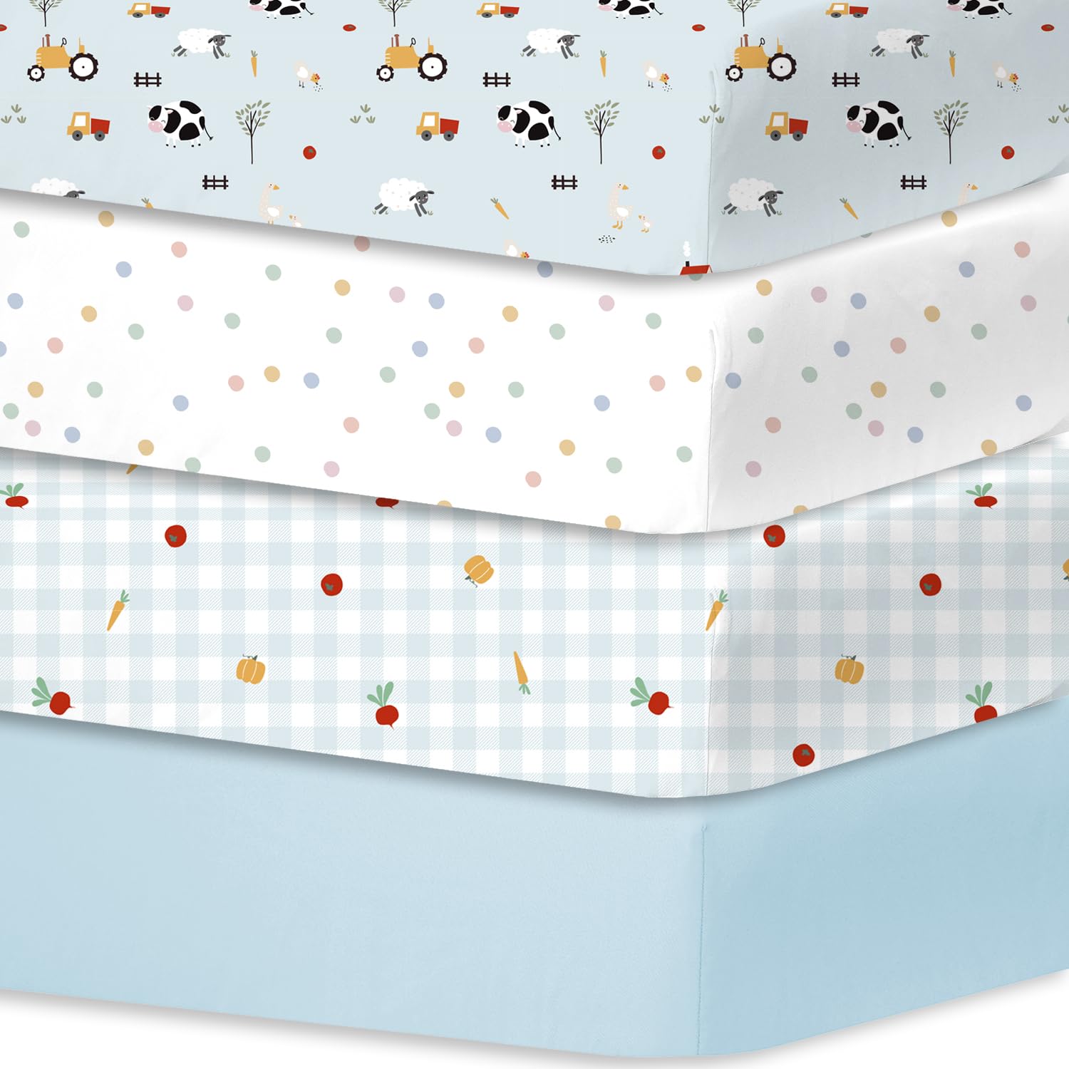 Little Grape Land 4 Pack Baby Cot Sheets 120 x 60 cm Fitted, Ultra Soft Breathable Microfiber Cot Bed Fitted Sheets