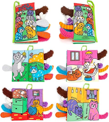 Miniatura 2 de Libro de tela de actividad de colas de animales suaves para bebés con tela arrugada, colas de gatito Dinosaurio,Granja,Jungly,Kitty,Felpa