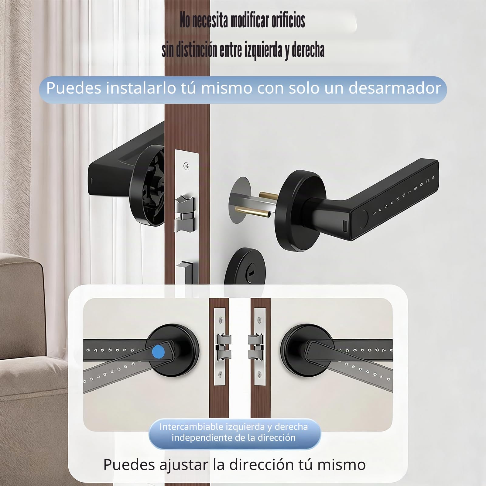 Cerradura de Puerta Inteligente, 5 en 1 Cerradura Electronica Manija de Puerta con Huella Digital, Control Remoto de Aplicación, Tarjeta IC, Código, Llave para Casa, Oficina, Hotel (Circular)