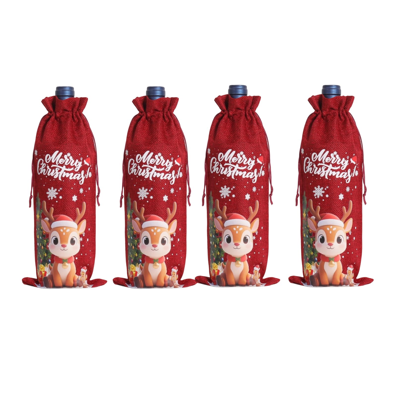 Fahoujs Christmas Themed Drawstring Natural Wine Bottle Bag Beverage Container Protector for Festival Celebration Festival Bottle Bag