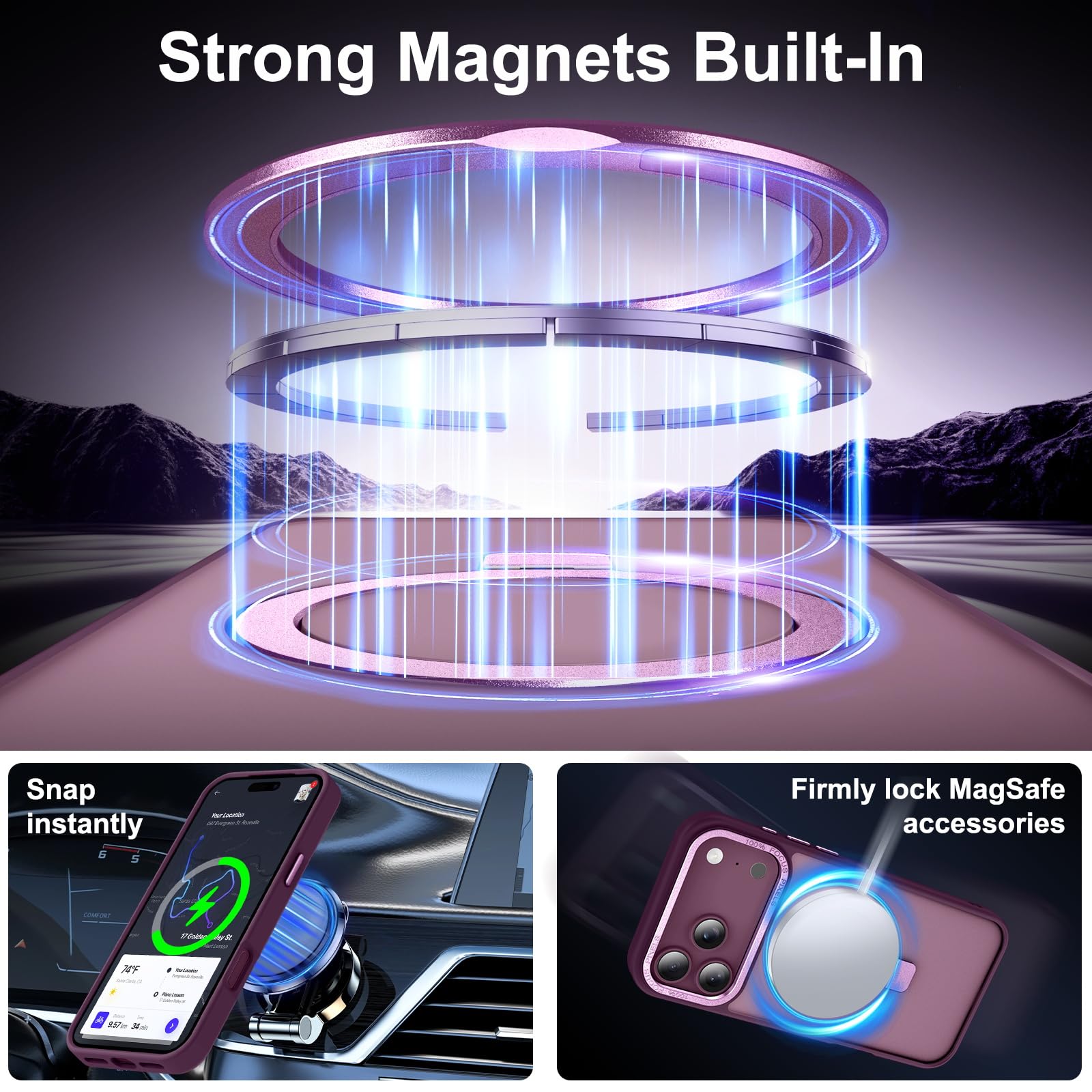 Coque magnétique pour iPhone 17 Pro avec anneau de support, protection contre les chutes de 3 m, coque de téléphone fine, translucide, mate et résistante aux chocs pour iPhone 17 Pro 6,3