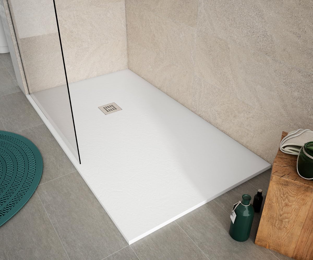 Strohm TEKA - Plato de ducha INCA de resina, textura pizarra, anti-deslizante, 120x80cm, blanco