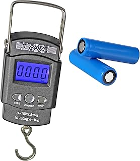 5 Core Fish Scale, 110 LBS/ 50 KG Luggage Scales Handheld Portable Electronic Balance Digital Fishing Postal Hanging Hook Scale with 2 AAA Batteries, Built-in Measuring Tape, Backlight LCD Display