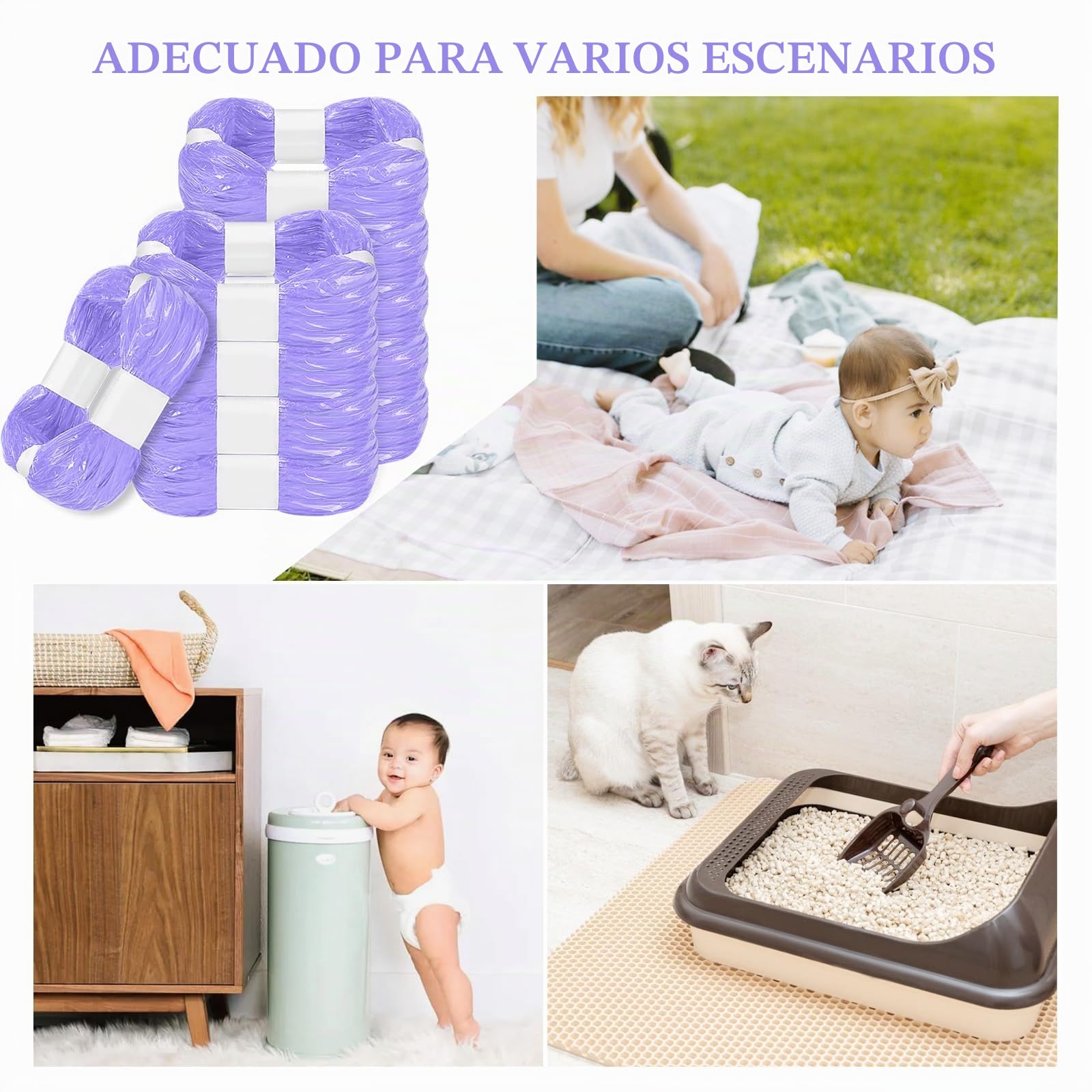 10 Recambios Contenedor de Pañales, 6,5M Recambios de Papelera Pañales Bebe 4 Capas Engrosadas, Bolsas de Contenedor Pañales Compatibles con AngelCare, Litter Locker (Compatible con Todos）