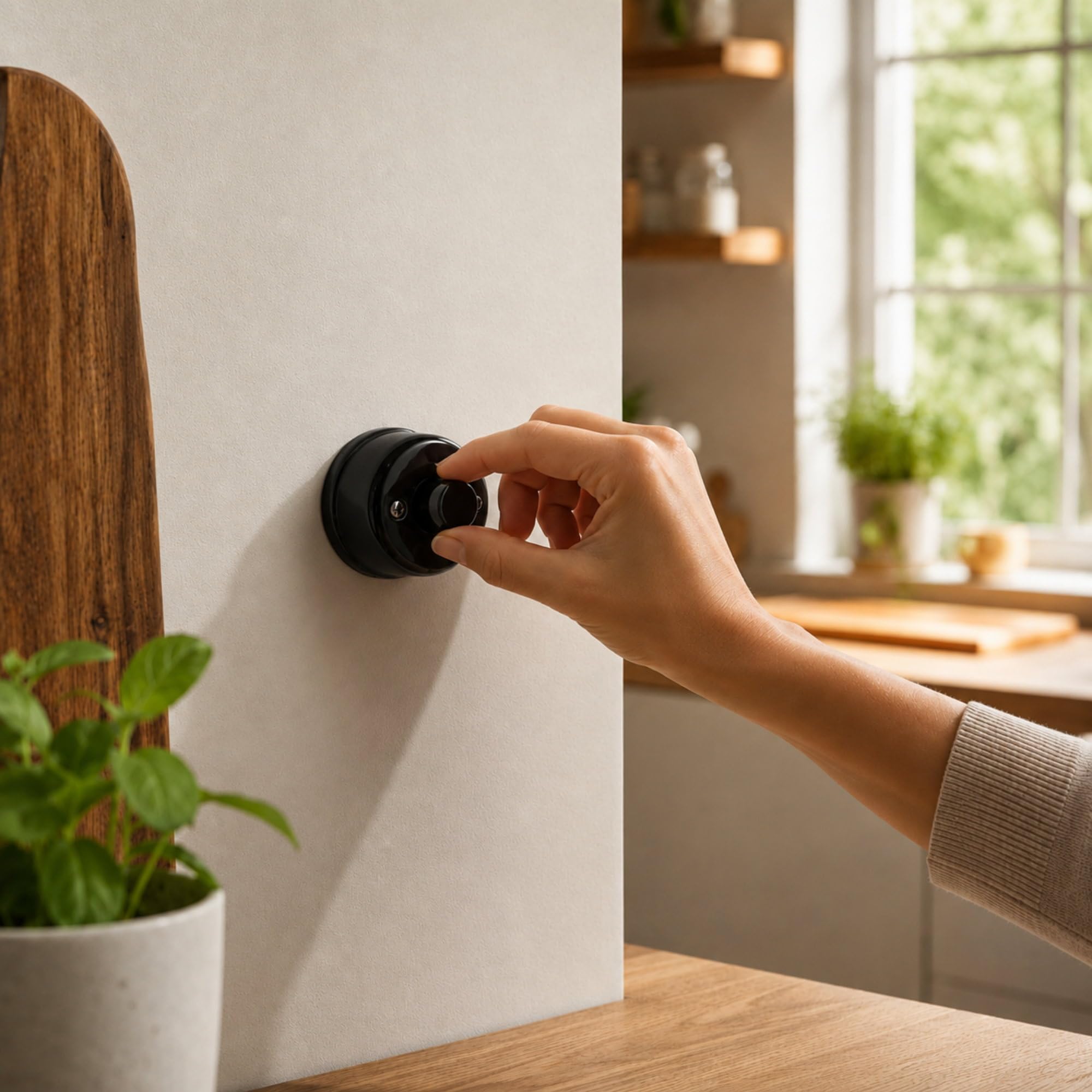 Dimmer girevole a LED in porcellana retrò, All-in-One, serie QR1, nero | Vera porcellana con dimmer LED universale