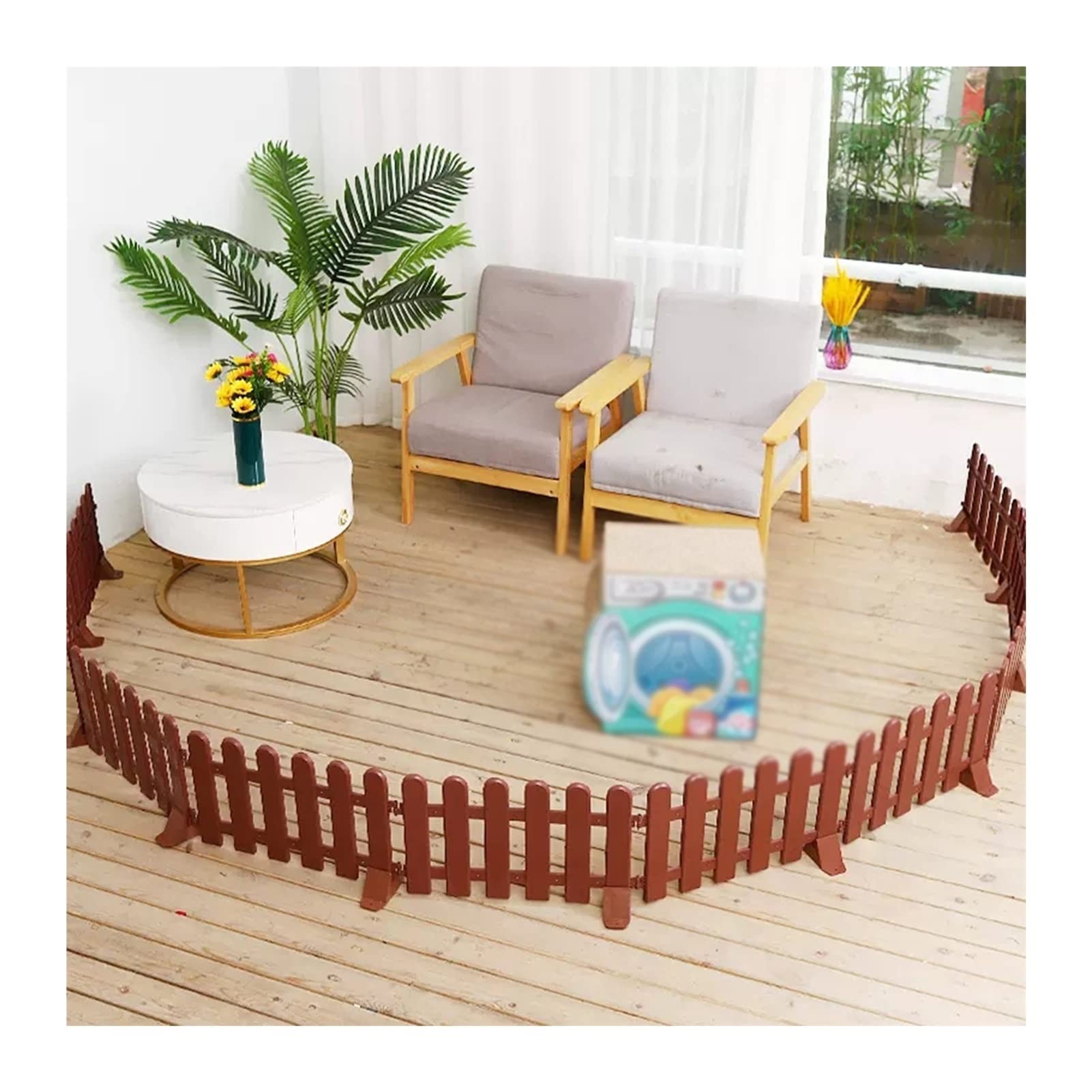 Decorative PVC Plastic Garden Picket Fencing for Yard Lawn Living Room Bedroom Brown 50x16cm (4 PCS) Indoor Outdoor Animal Barrier Edging Decor Protective Partition Fence