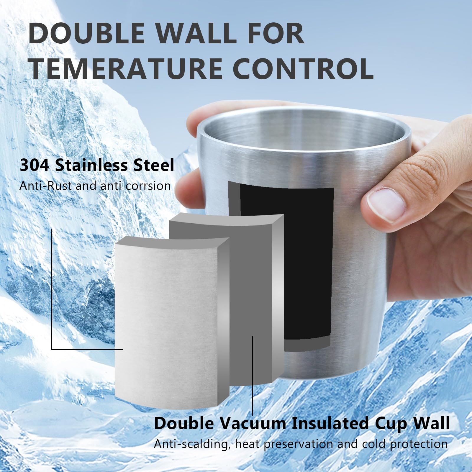 LYFJXX 6 Pack Stainless Steel Cup, Double Wall Vacuum Water Glasses, 10oz Reusable Metal Beer Cups - Image 2