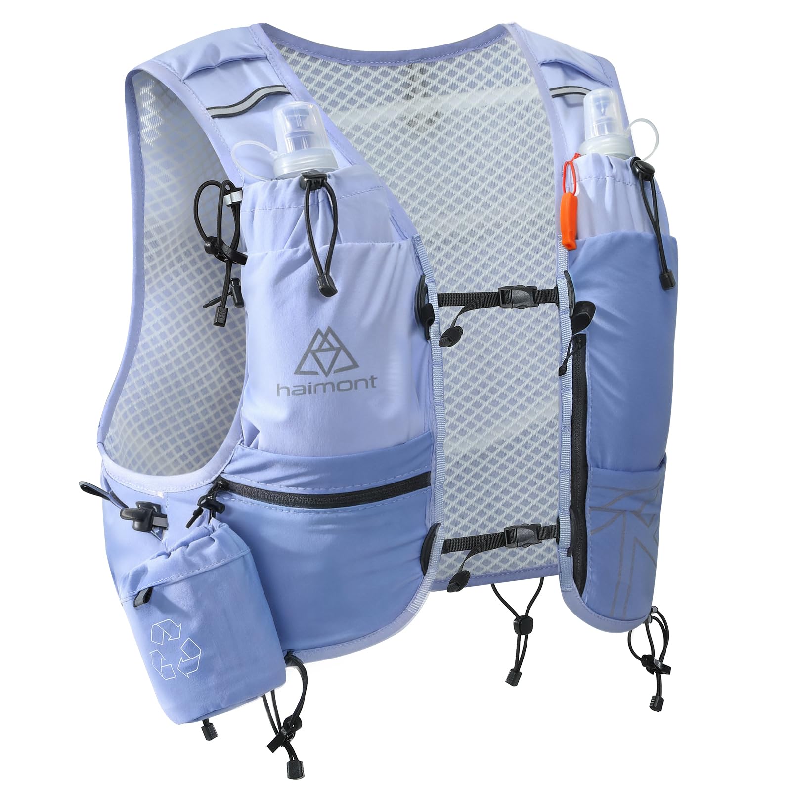 Haimont Running Vest Hydration Backpack with Dual Soft Flasks, Lightweight 8L Runners Water Vest Pack with Water Bottle for Women Men Unisex Trail, Light Blue, L