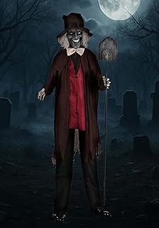 Fun Costumes 7.5FT - 9FT Gregor The Grave Digger Animatronic | Animated Cemetery Groundskeeper Halloween Decoration with Light Up Eyes, Voice Lines and Extending Body
