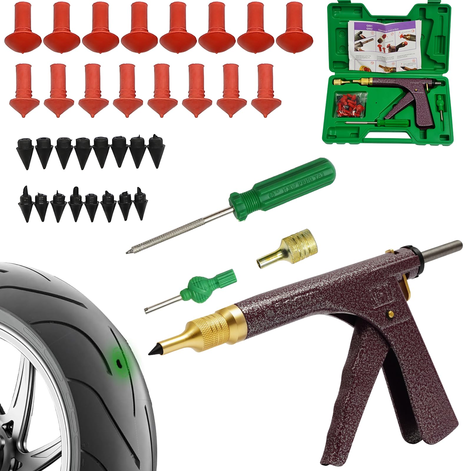 Tubeless zestaw do naprawy opon motocyklowych z 16 wtyczkami grzybowymi i 16 kierownictwem, zestaw narzędzi próżniowych do naprawy wielu samochodów bezdętkowych, motocykli