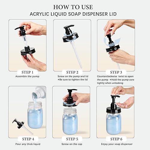Miniatura 7 de Amolliar Tapas dispensadoras de jabón de plástico Mason Jar (2)  Reemplazo universal de la bomba para tarro de boca regular  Tubos largos y lindas