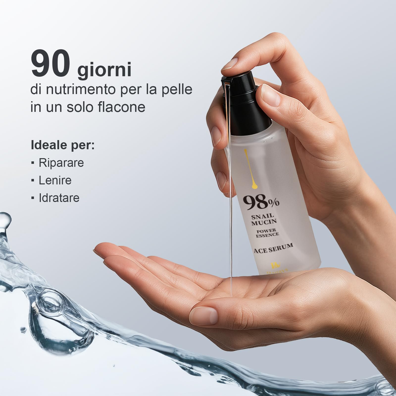 Siero Viso 100ml con 98% Bava di Lumaca, Niacinamide e Acido Ialuronico, Antirughe, Antimacchie Illuminante, e Antietà, si Assorbe Rapidamente dalla Pelle