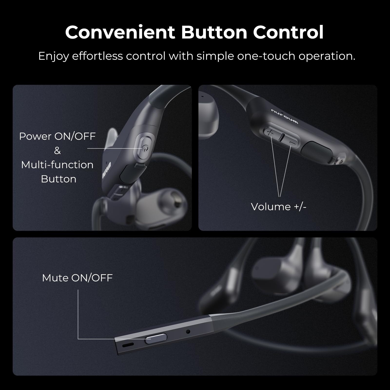 Nuroum OpenEar Pro Bluetooth Kopfhörer mit Noise-Cancelling Mikrofon, Stummschaltung, Bluetooth 5.3 Dual-Verbindung, 15H Laufzeit, Kabellose Headphones für Arbeit im Büro/Home-Office/Unterwegs